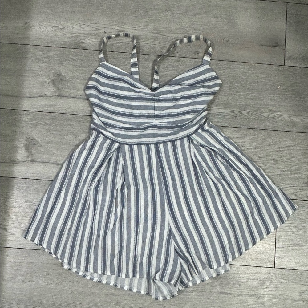 Blush Blue & White Striped Girls' Romper